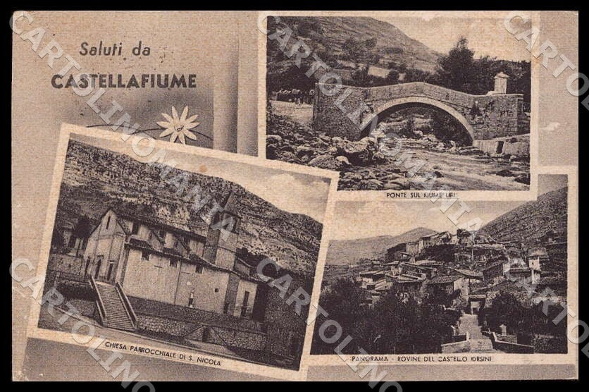 L'Aquila Castellafiume Saluti da Ponte Fiume Liri Chiesa PIEGHE cartolina GM0311 – fronte