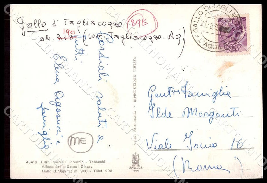 L'Aquila Tagliacozzo Gallo Chiesa Parrocchiale MACCHIE FG Foto cartolina GM0323 – retro