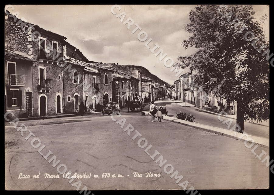 L'Aquila Luco ne' Marsi Via Roma Auto Carretto PIEGATA FG Foto cartolina GM0332 – fronte