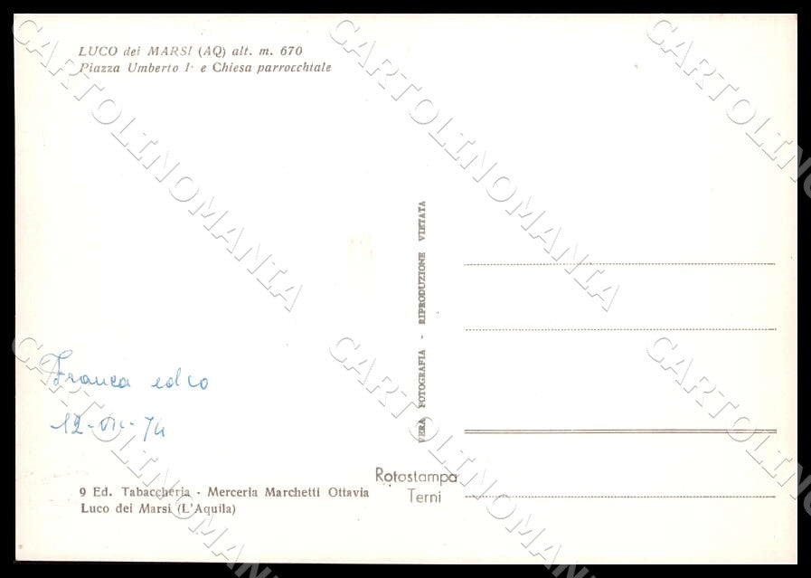 L'Aquila Luco dei Marsi Piazza Umberto I Chiesa FG Foto cartolina GM0334 – retro
