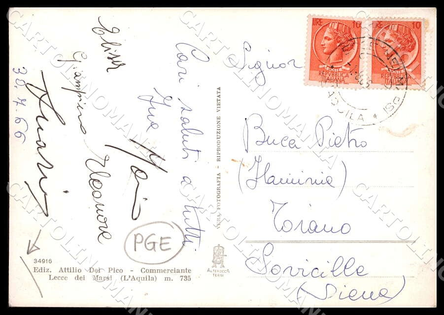 L'Aquila Lecce dei Marsi Scorcio panoramico PIEGHINE FG Foto cartolina GM0338 – retro