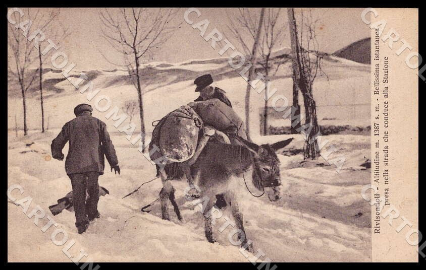 L'Aquila Rivisondoli strada Stazione Nevicata Asino Alterocca cartolina GM0352 – fronte