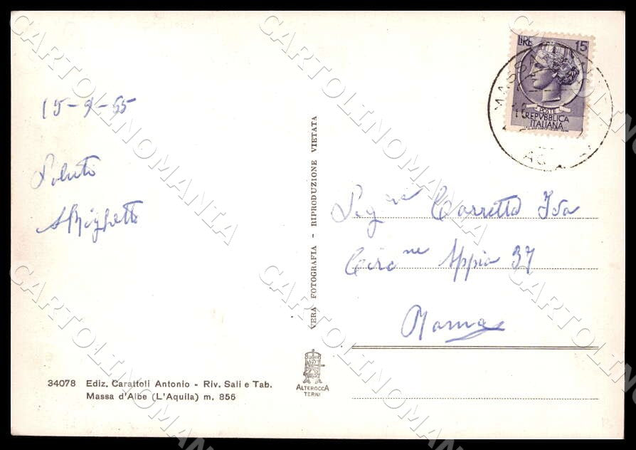 L'Aquila Massa d'Albe Saluti da Chiesa Parrocchiale FG Foto cartolina GM0358 – retro
