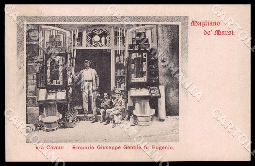 L'Aquila Magliano de' Marsi Via Cavour Emporio Giuseppe Gentile cartolina GM0372 – fronte