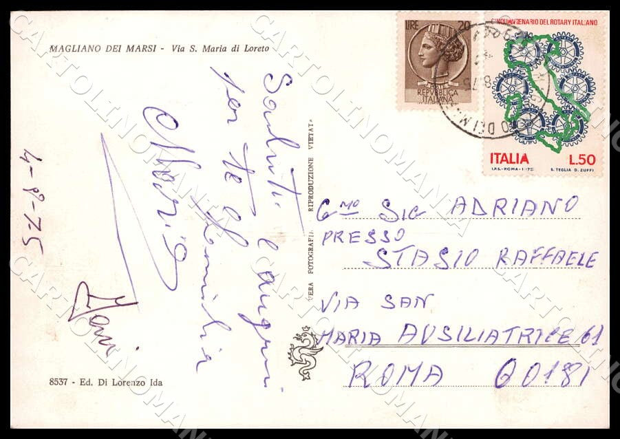L'Aquila Magliano dei Marsi Via Santa Maria Loreto Auto FG Foto cartolina GM0385 – retro