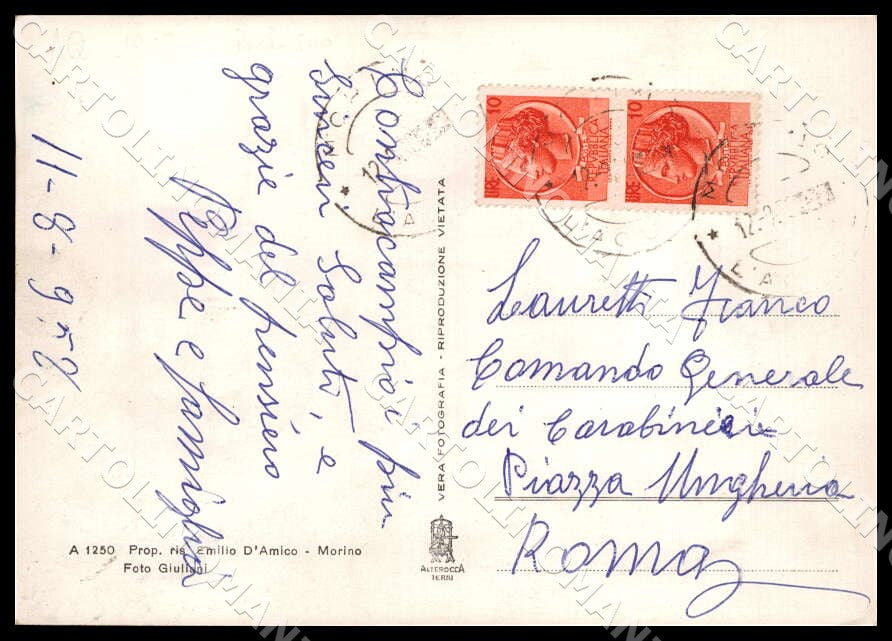 L'Aquila Morino Palazzo Municipale Alterocca FG Foto cartolina GM0392 – retro