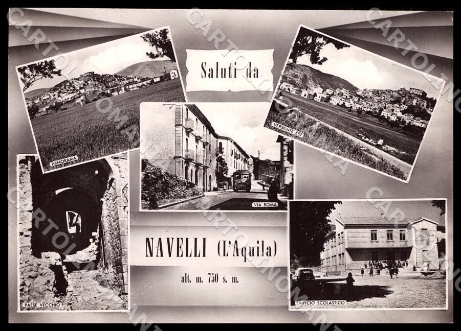 L'Aquila Navelli Saluti da Panorama Scuola Via Roma FG Foto cartolina GM0401 – fronte
