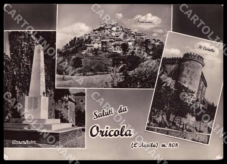 L'Aquila Oricola Saluti da Panorama Castello Monumento FG Foto cartolina GM0414 – fronte