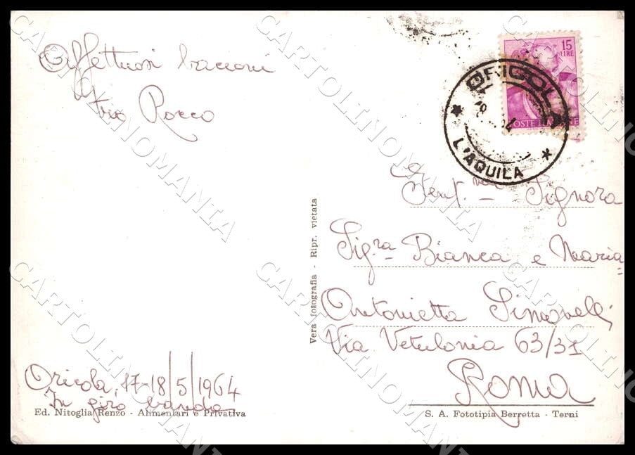 L'Aquila Oricola Saluti da Panorama Castello Monumento FG Foto cartolina GM0414 – retro
