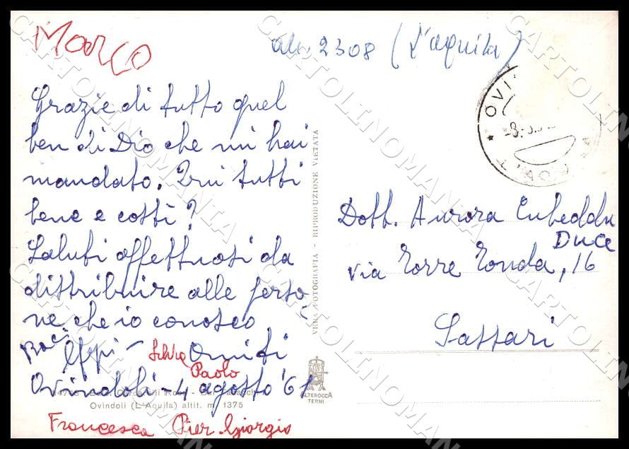 L'Aquila Ovindoli Scorcio panoramico Alterocca FG Foto cartolina GM0420 – retro