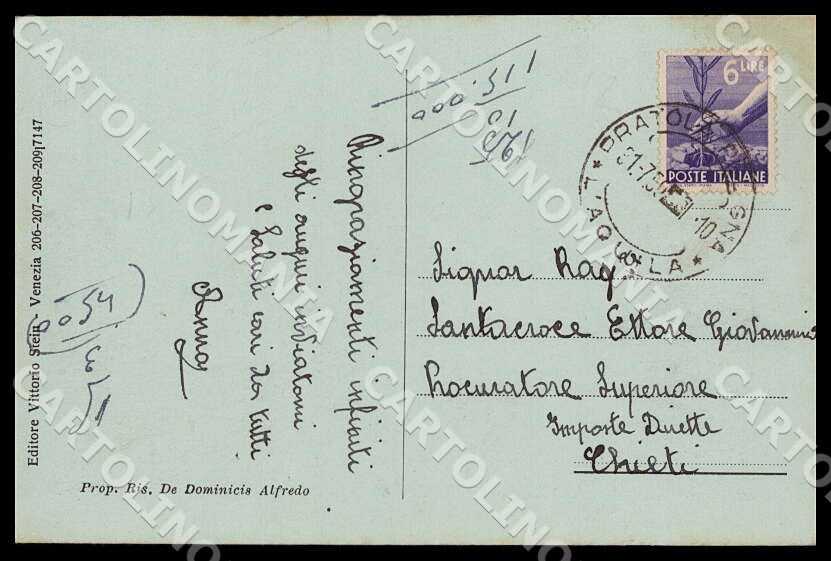 L'Aquila Pratola Peligna Saluti da cartolina GM0433 – retro