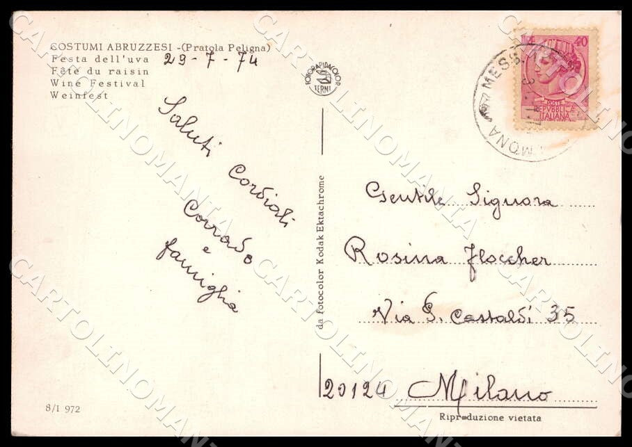 L'Aquila Pratola Peligna Costumi Abruzzesi Festa dell'Uva FG cartolina GM0435 – retro