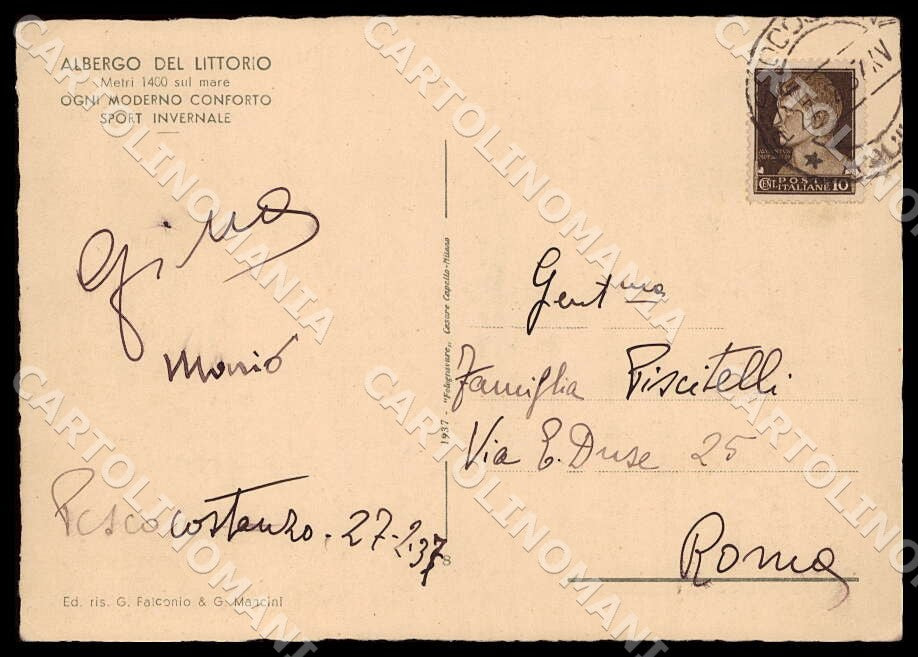 L'Aquila Pescocostanzo Albergo Littorio FG cartolina GM0441 – retro
