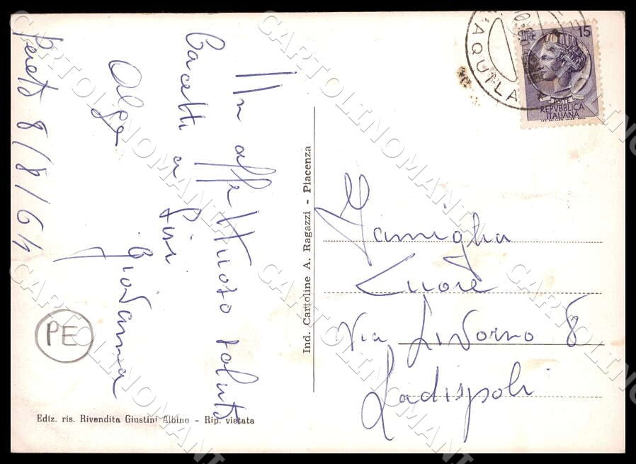 L'Aquila Pereto Saluti da Torre medioevale Scuole PIEGHE FG Foto cartolina GM045 – retro