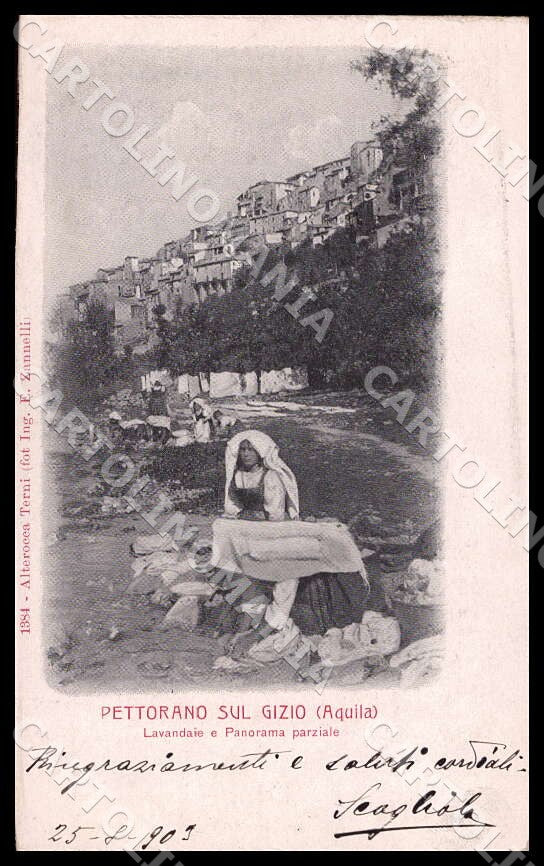 L'Aquila Pettorano sul Gizio Lavandaie Panorama Costumi cartolina GM0467 – fronte