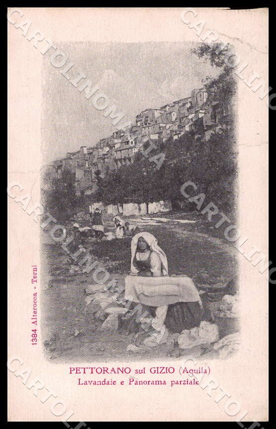 L'Aquila Pettorano sul Gizio Lavandaie Panorama RIFILATA cartolina GM0468 – fronte