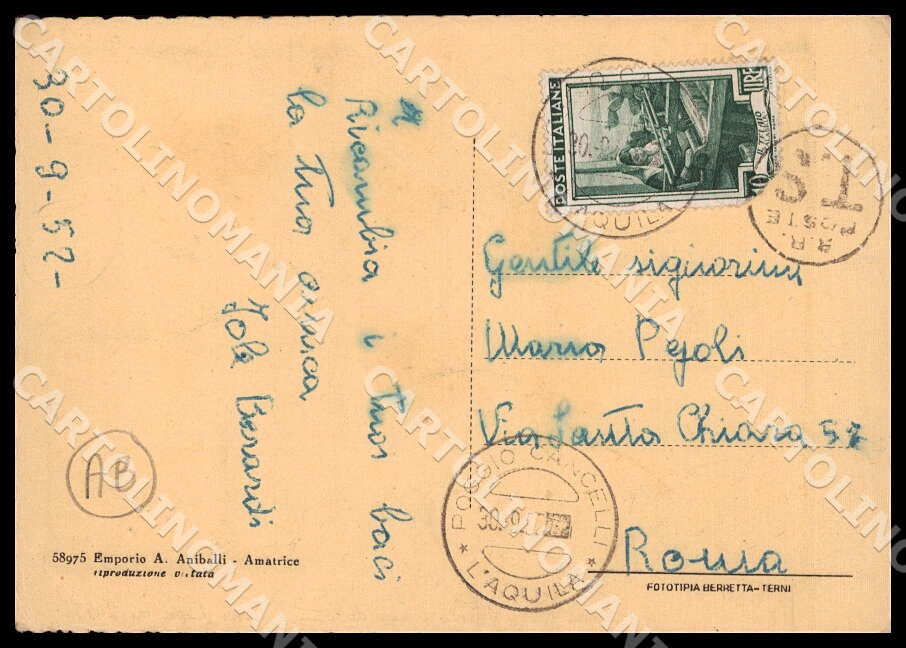L'Aquila Poggio Cancelli Monti Pizzo Seva Cime Lepri ABRASA FG cartolina GM0474 – retro