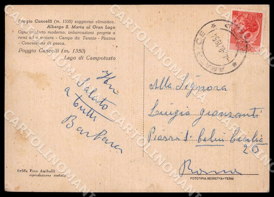 L'Aquila Campotosto Poggio Cancelli Lago Albergo Santa Maria FG cartolina GM0475 – retro