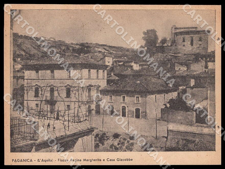 L'Aquila Paganica Piazza Regina Margherita Casa Giacobbe FG cartolina GM0489 – fronte