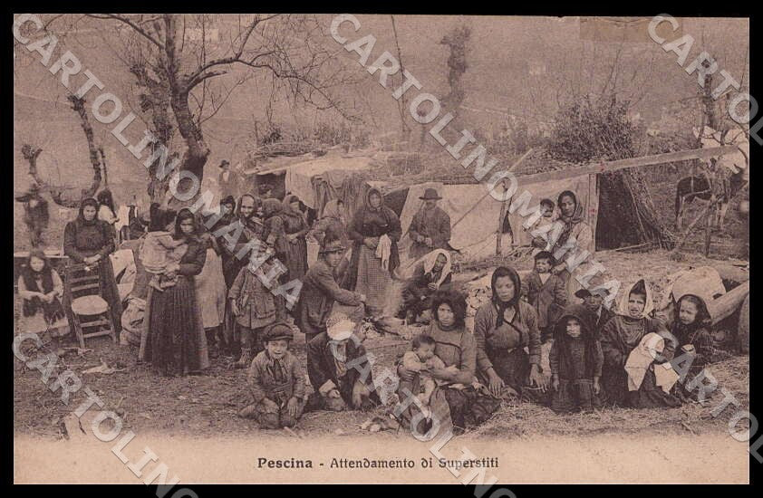 L'Aquila Pescina Attendamento Superstiti SCOLLATA RESTAURATA cartolina GM0504 – fronte