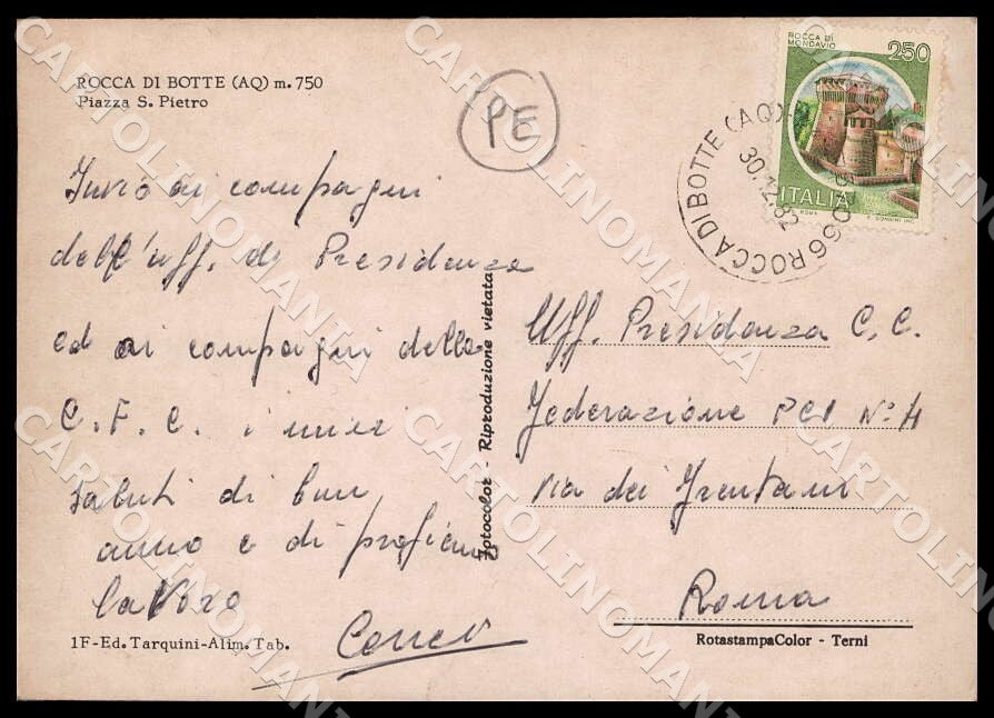 L'Aquila Rocca di Botte Piazza San Pietro PIEGHE FG cartolina GM0519 – retro