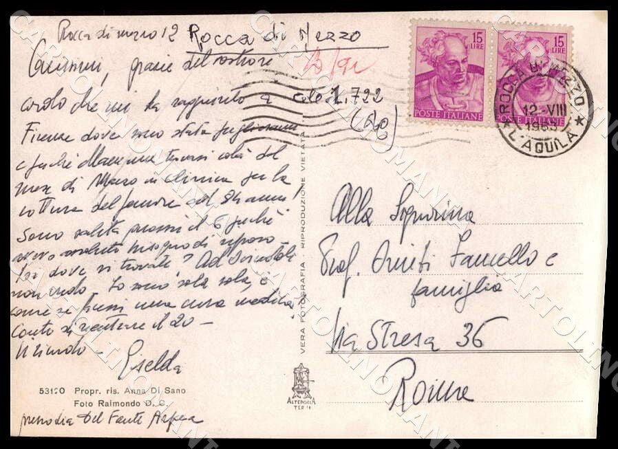 L'Aquila Rocca di Mezzo Viale Tenente T. Eramo FG Foto cartolina GM0525 – retro