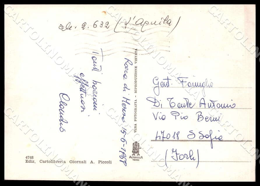 L'Aquila Rocca di Mezzo Saluti da Villaggio San Leucio FG Foto cartolina GM0526 – retro