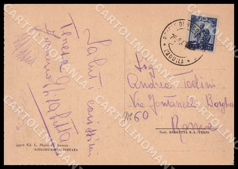 L'Aquila Rocca di Mezzo Rovere Campo villeggiatura FG cartolina GM0537 – retro