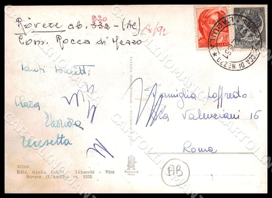 L'Aquila Rocca di Mezzo Rovere Panorama ABRASA FG Foto cartolina GM0540 – retro