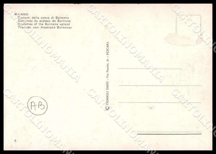 L'Aquila Raiano Costumi conca Sulmona ABRASA FG Foto cartolina GM0551 – retro