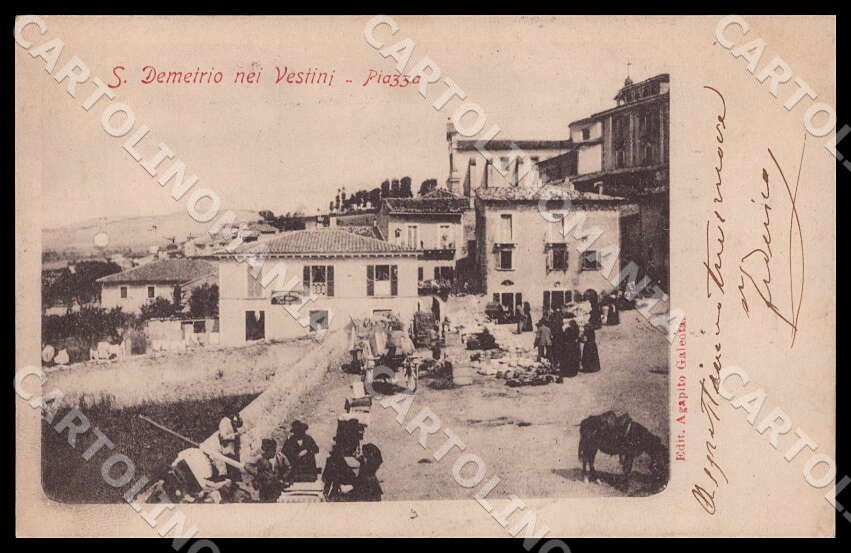 L'Aquila San Demetrio nei Vestini Piazza Mercato Carretto cartolina GM0577 – fronte