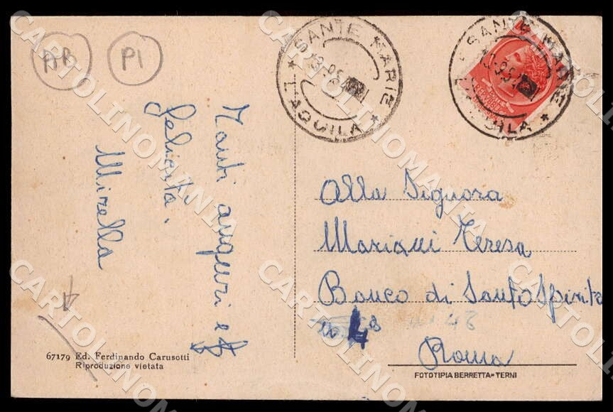 L'Aquila Sante Marie Panorama ABRASA PIEGA cartolina GM0580 – retro