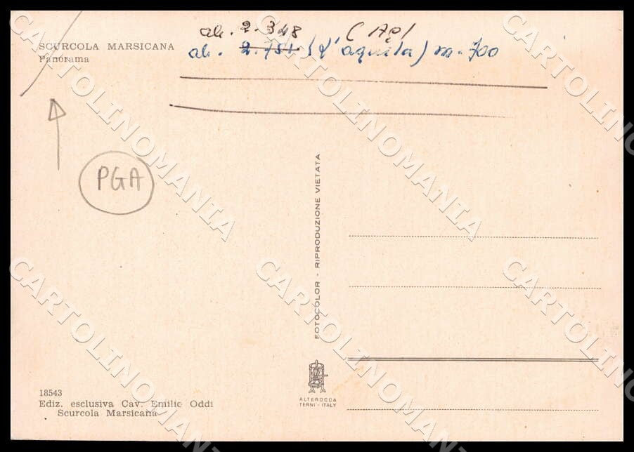 L'Aquila Scurcola Marsicana Panorama Alterocca PIEGHINA FG cartolina GM0584 – retro