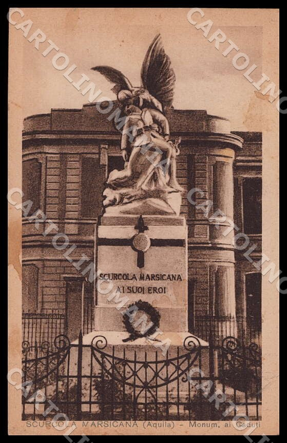 L'Aquila Scurcola Marsicana Monumento Caduti MACCHIE cartolina GM0587 – fronte