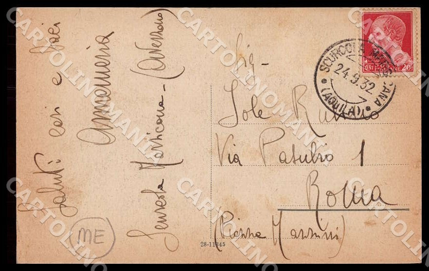 L'Aquila Scurcola Marsicana Monumento Caduti MACCHIE cartolina GM0587 – retro