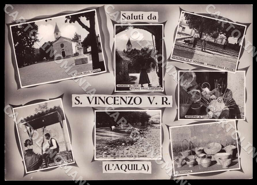 L'Aquila San Vincenzo Valle Roveto Saluti da Piazza FG Foto cartolina GM0606 – fronte