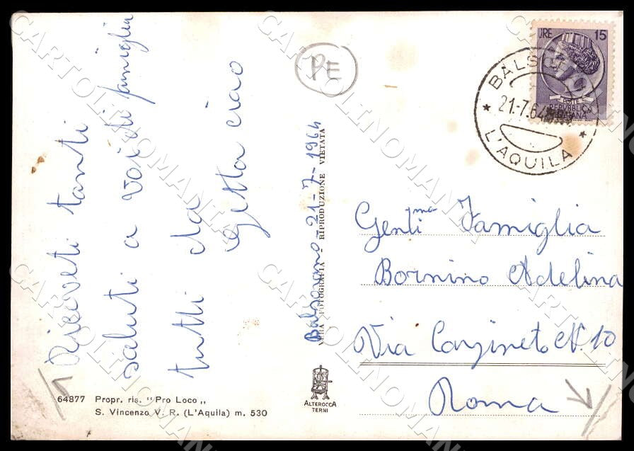 L'Aquila San Vincenzo Valle Roveto Saluti da PIEGHE FG Foto cartolina GM0607 – retro