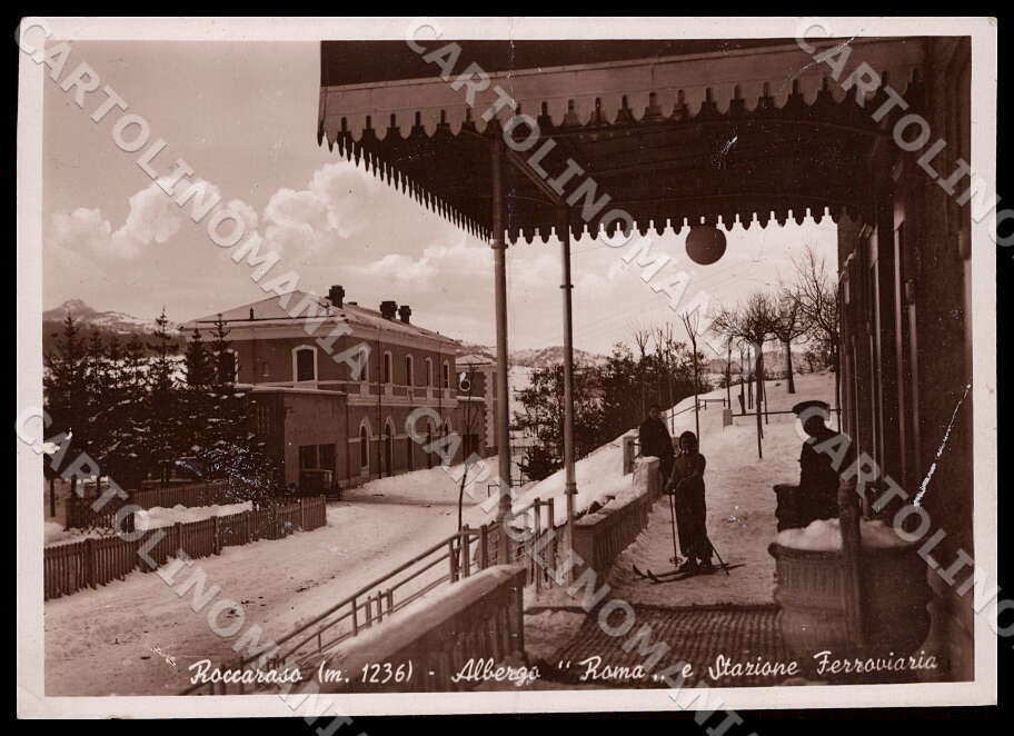 L'Aquila Roccaraso Albergo Roma Stazione PIEGATA FG Foto cartolina GM0620 – fronte