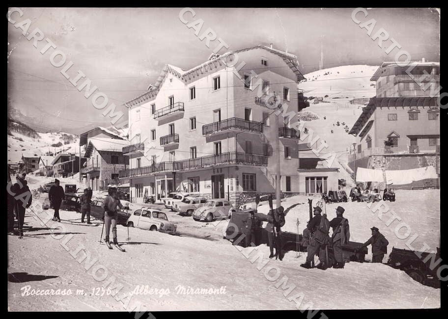L'Aquila Roccaraso Albergo Miramonti Sci Auto PIEGHE FG Foto cartolina GM0622 – fronte