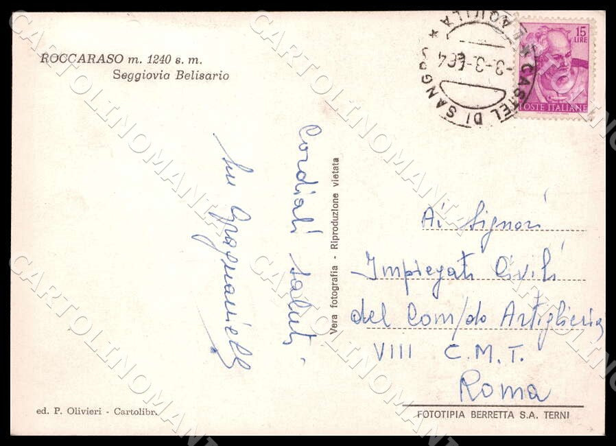 L'Aquila Roccaraso Seggiovia Belisario Sci Auto PIEGA FG Foto cartolina GM0623 – retro
