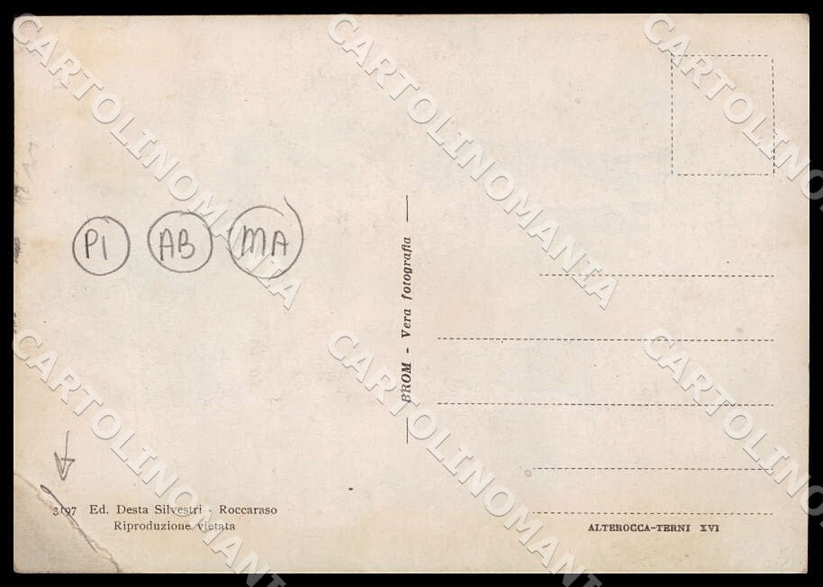 L'Aquila Roccaraso Aremogna PIEGA ABRASA MACCHIA FG Foto cartolina GM0626 – retro
