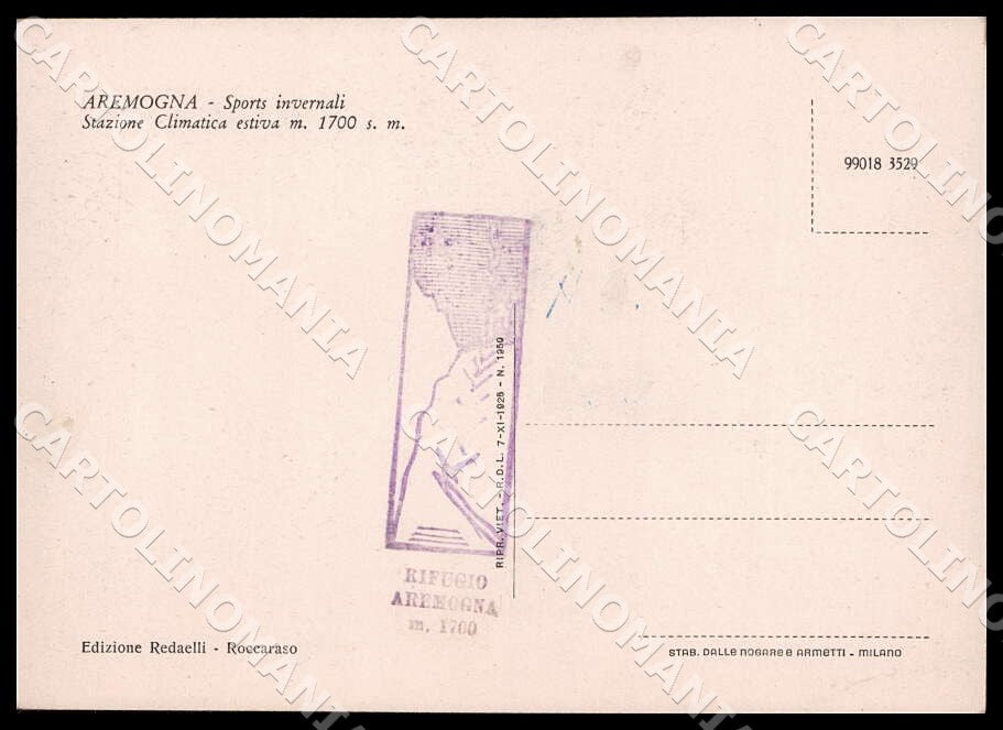 L'Aquila Roccaraso Albergo Rifugio Aremogna Sci Corriera FG cartolina GM0631 – retro