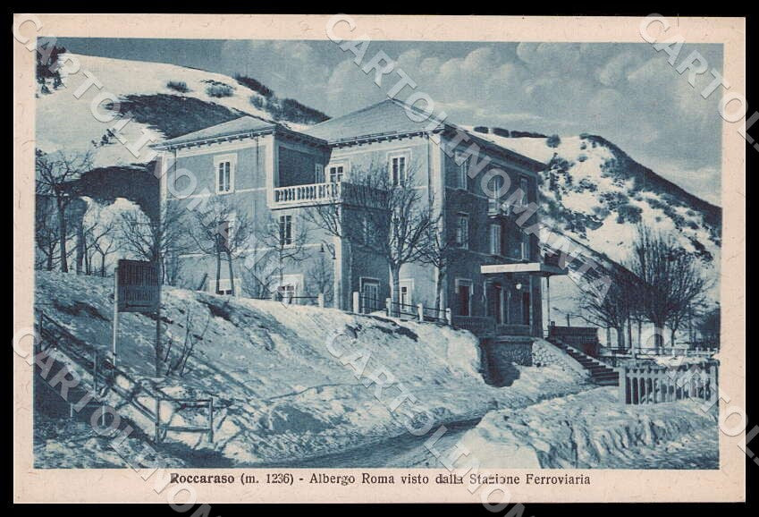 L'Aquila Roccaraso Albergo Roma Nevicata cartolina GM0645 – fronte