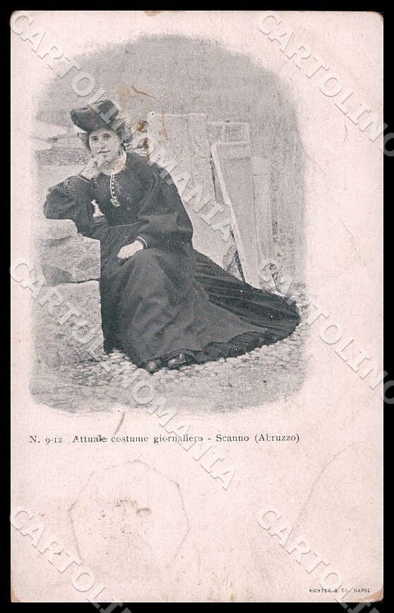 L'Aquila Scanno Attuale costume giornaliero PIEGHINE MACCHIA cartolina GM0649 – fronte