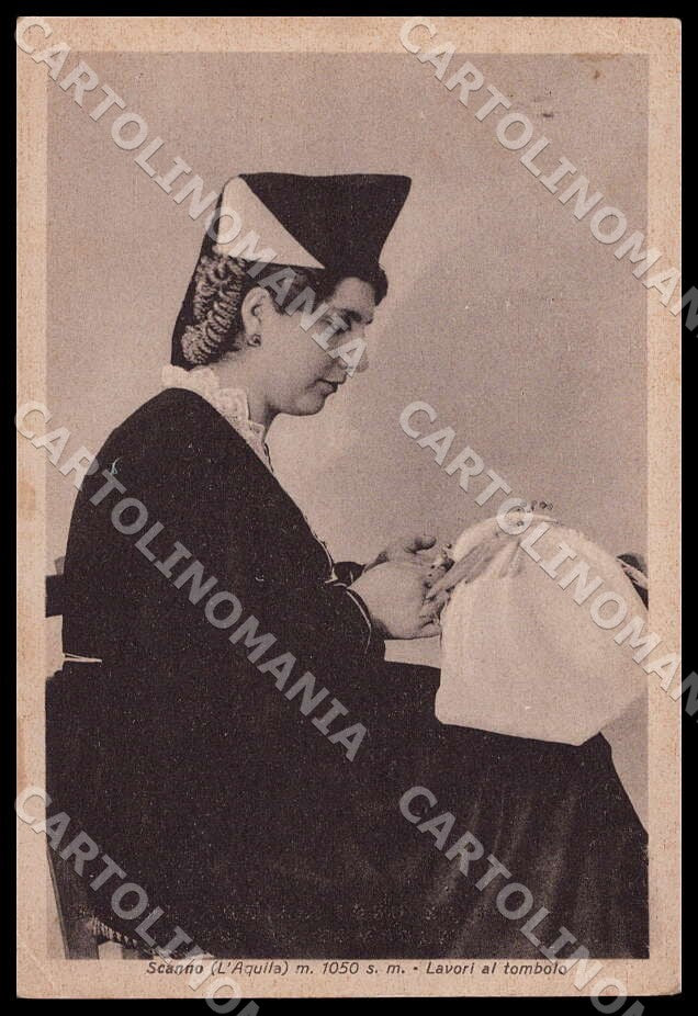 L'Aquila Scanno Lavori tombolo Costumi Mestieri PIEGHINE FG cartolina GM0669 – fronte