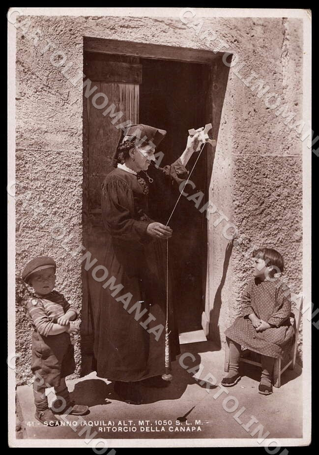 L'Aquila Scanno Ritorcio canapa Costumi Mestieri FG Foto cartolina GM0672 – fronte