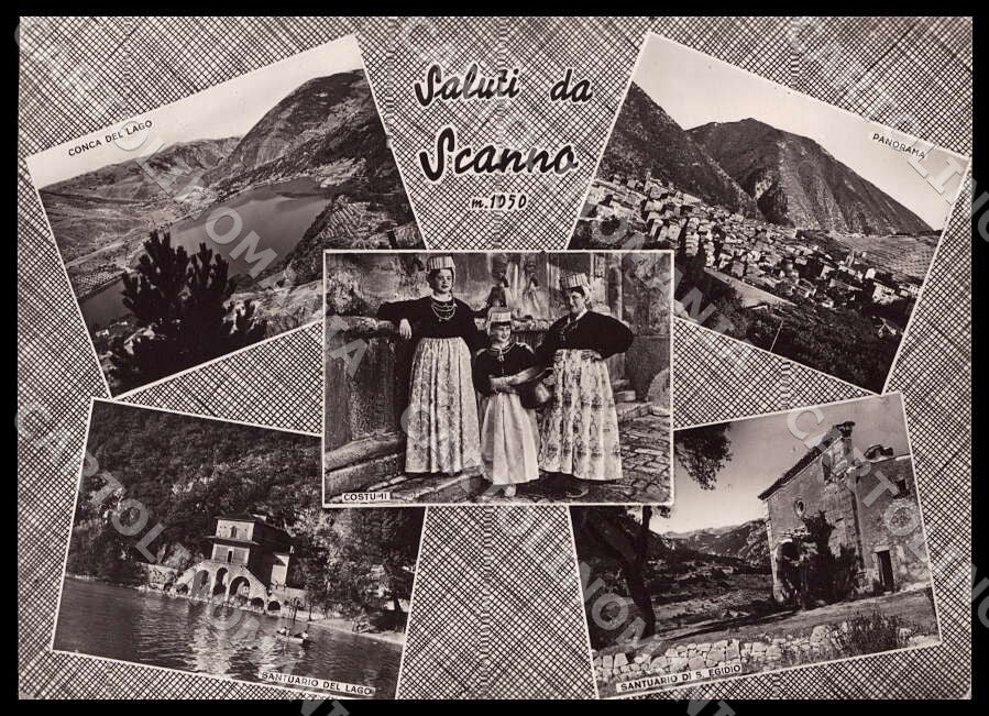 L'Aquila Scanno Saluti da Conca Lago Panorama Costumi FG Foto cartolina GM0679 – fronte