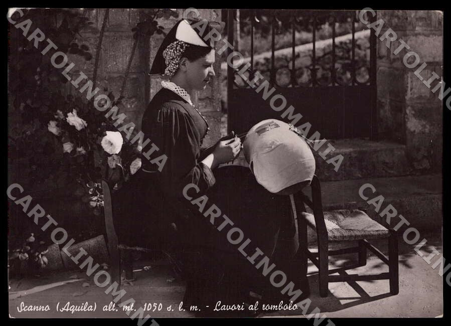 L'Aquila Scanno Lavori tombolo Costumi PIEGHINA FG Foto cartolina GM0684 – fronte