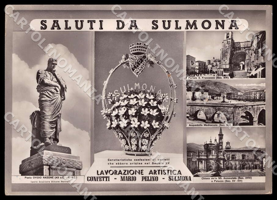 L'Aquila Sulmona Saluti da Poeta Ovidio Nasone PIEGHINA FG Foto cartolina GM0729 – fronte