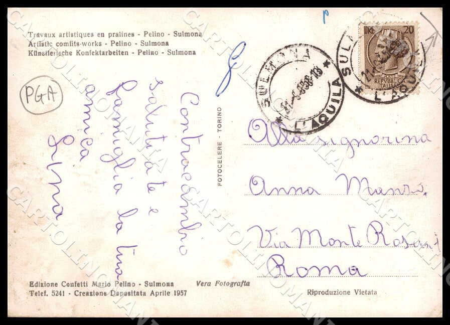 L'Aquila Sulmona Saluti da Poeta Ovidio Nasone PIEGHINA FG Foto cartolina GM0729 – retro